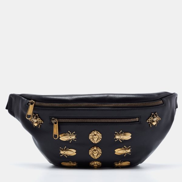 Gucci Black Leather Animal Studs Leather Belt Bag Online Hot Sale