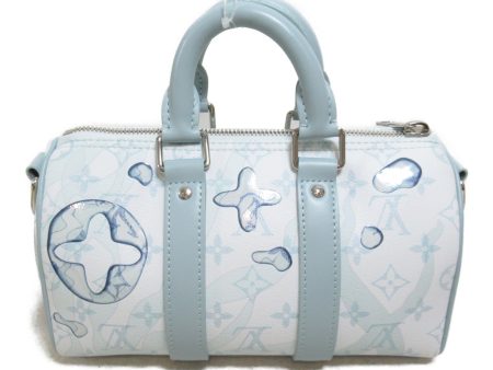 LOUIS VUITTON Aqua Garden Keepall Bandouliere Boston Bag Blue blue crystal Monogram Aqua Garden leather M22527 For Sale