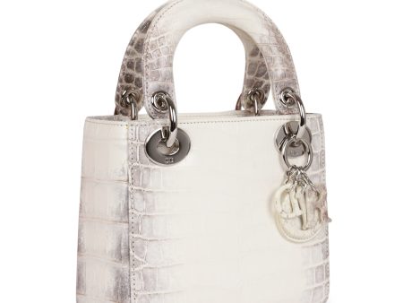 Christian Dior Small Lady Dior Tote White Himalaya Crocodile Silver Hardware Cheap