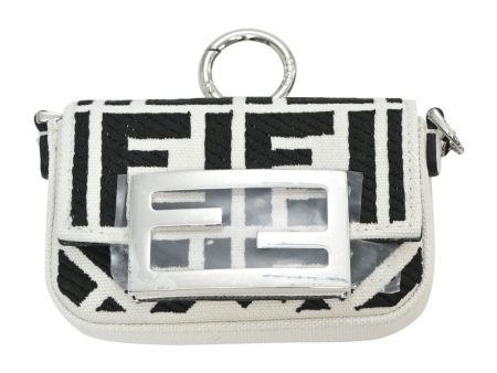 FENDI Black and white Zucca canvas nano baguette charm on Sale