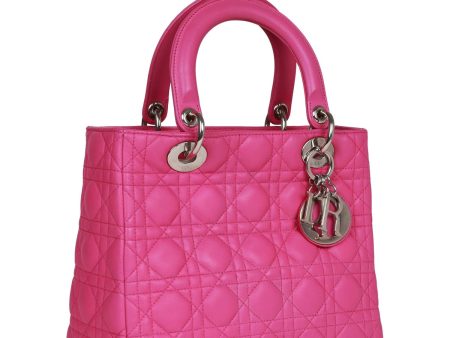 Christian Dior Medium Lady Dior Tote Fuchsia Lambskin Silver Hardware Discount