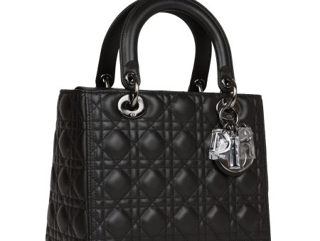 Christian Dior Medium Lady Dior Tote Black Lambskin Ruthenium Hardware Sale