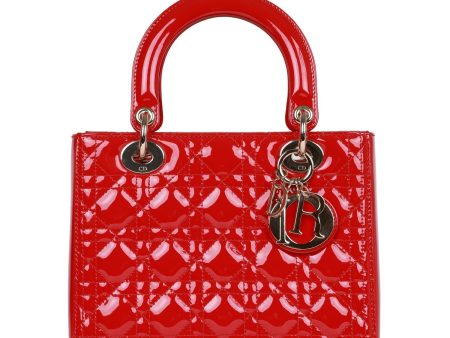 Christian Dior Medium Lady Dior Tote Red Patent Gold Hardware Discount