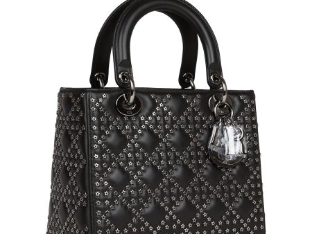 Christian Dior Lucky Star Medium Lady Dior Tote Black Lambskin Ruthenium Hardware Supply