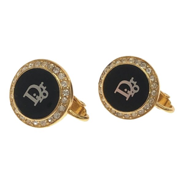 CHRISTIAN DIOR Logo Earrings Gold Stone Small Black Women s Accessories on Sale