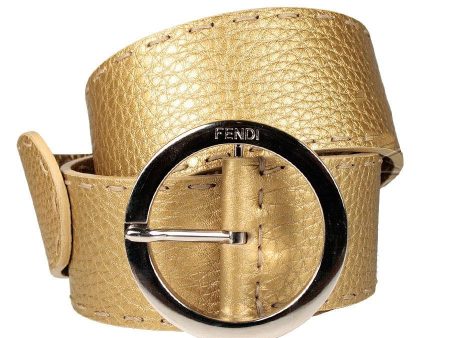 Fendi Women s Wide Belt Selleria Calf Leather Metallic Brown Silver Hardware (FFB1518) Supply