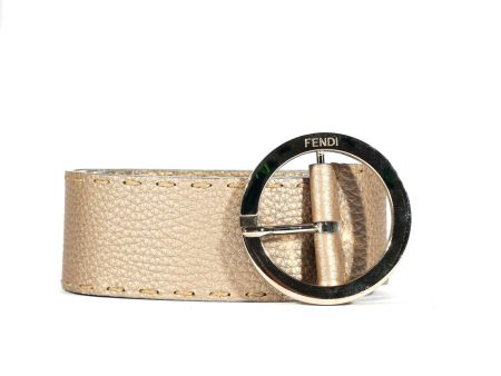 Fendi Wide Belt Selleria Calf Leather Metallic Beige Silver Hardware (FFB1519) Hot on Sale