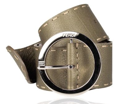 Fendi Women s Wide Belt Selleria Green Calf Leather Silver Hardware (FFB1516) Cheap