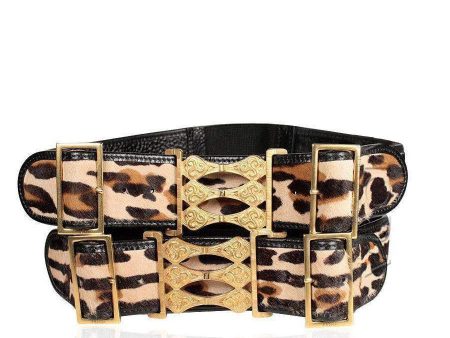 Fendi Women s Belt Wide Belt Calf Leather Pony Leopard Antique Hardware (FFB1503) For Discount