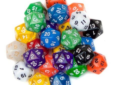 25 Pack of Random D20 Polyhedral Dice in Multiple Colors Cheap